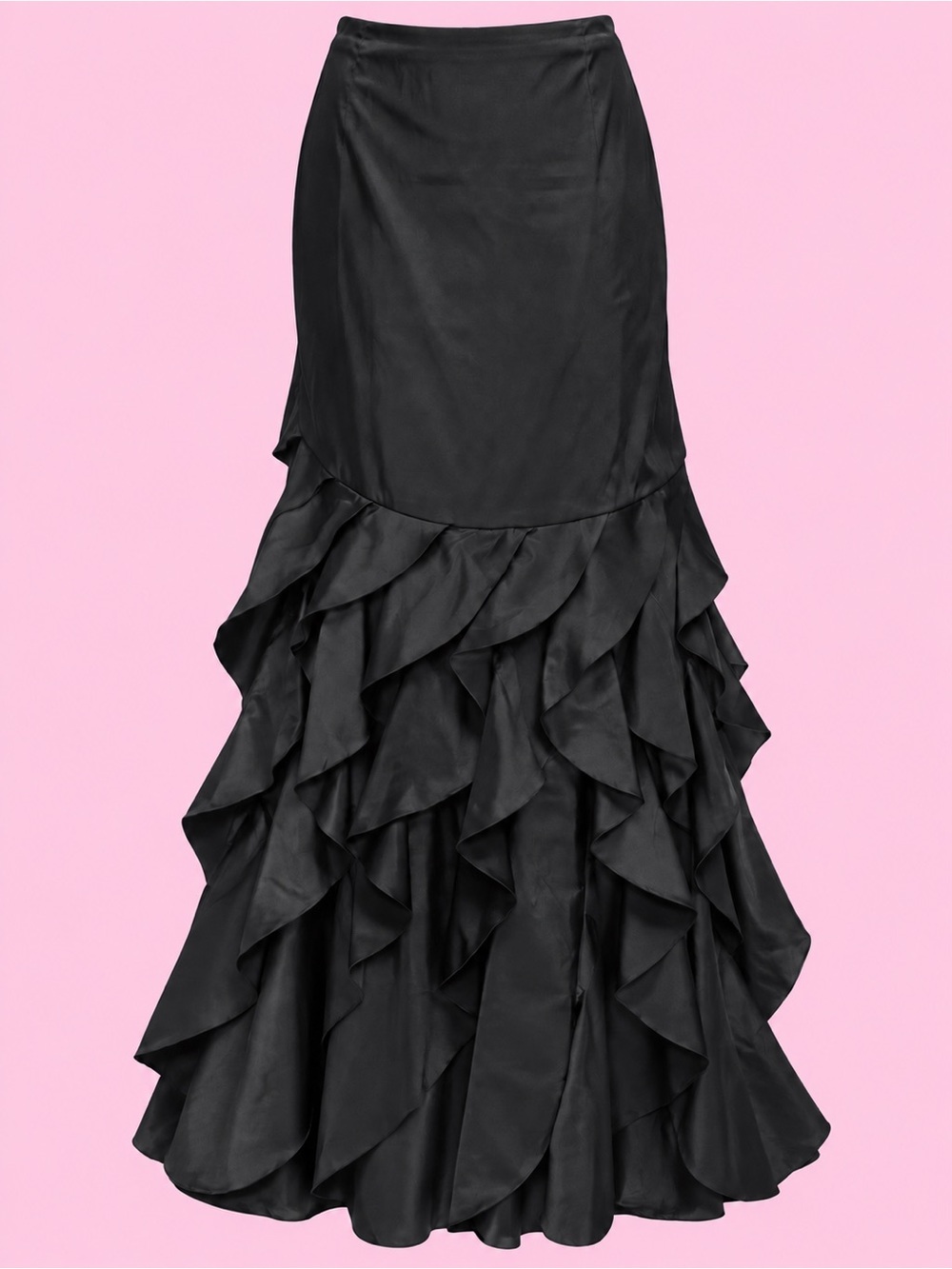 Cache Black Satin Ruffle Skirt Size 8